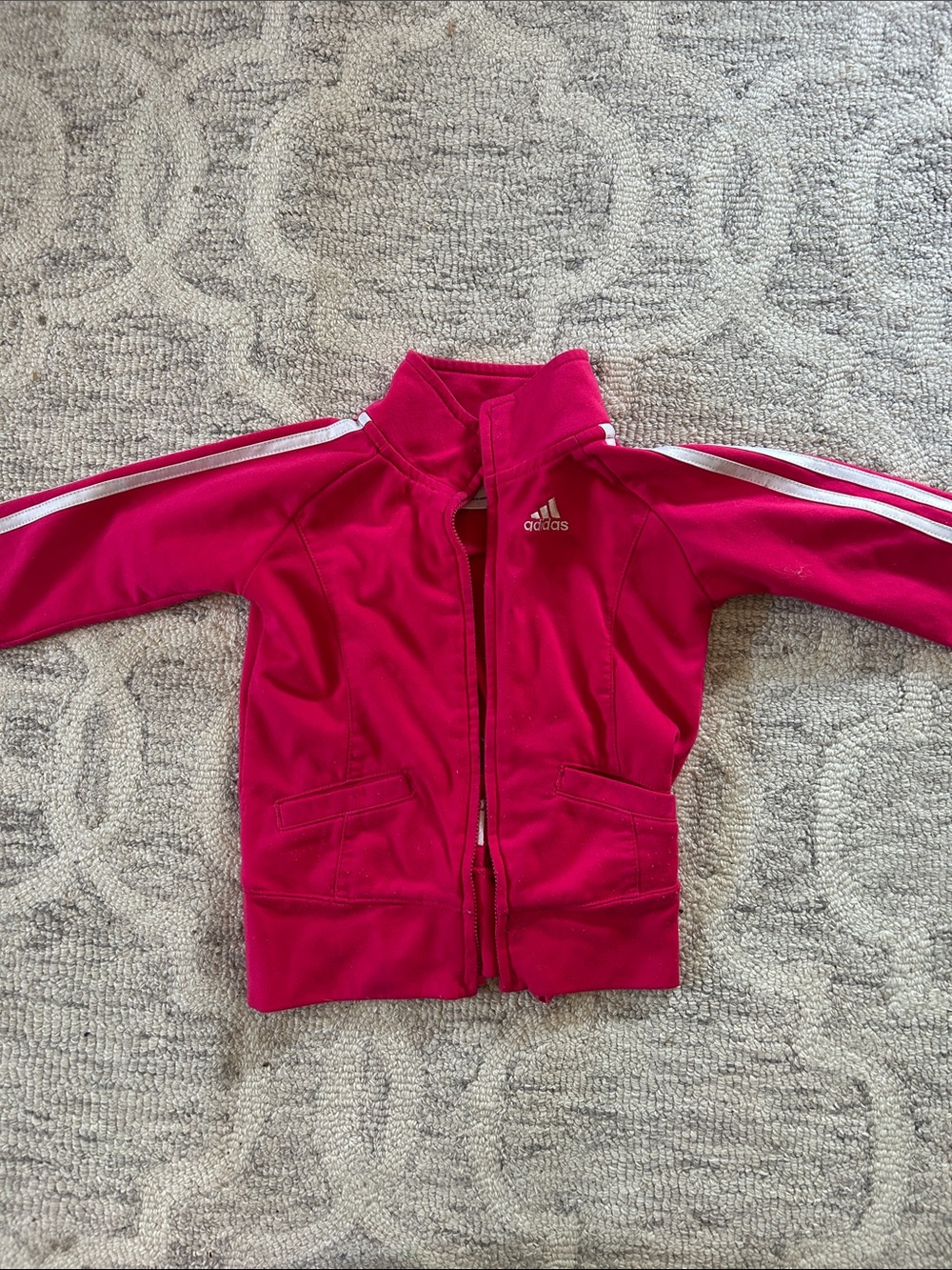 Kids 5T adidas Hot Pink Zip-Up Track Jacket with White Stripes